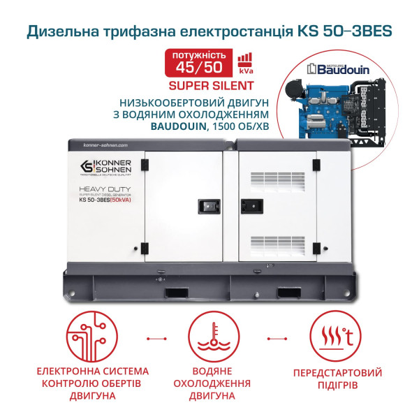 Дизельна трифазна електростанція KS 50-3BES
